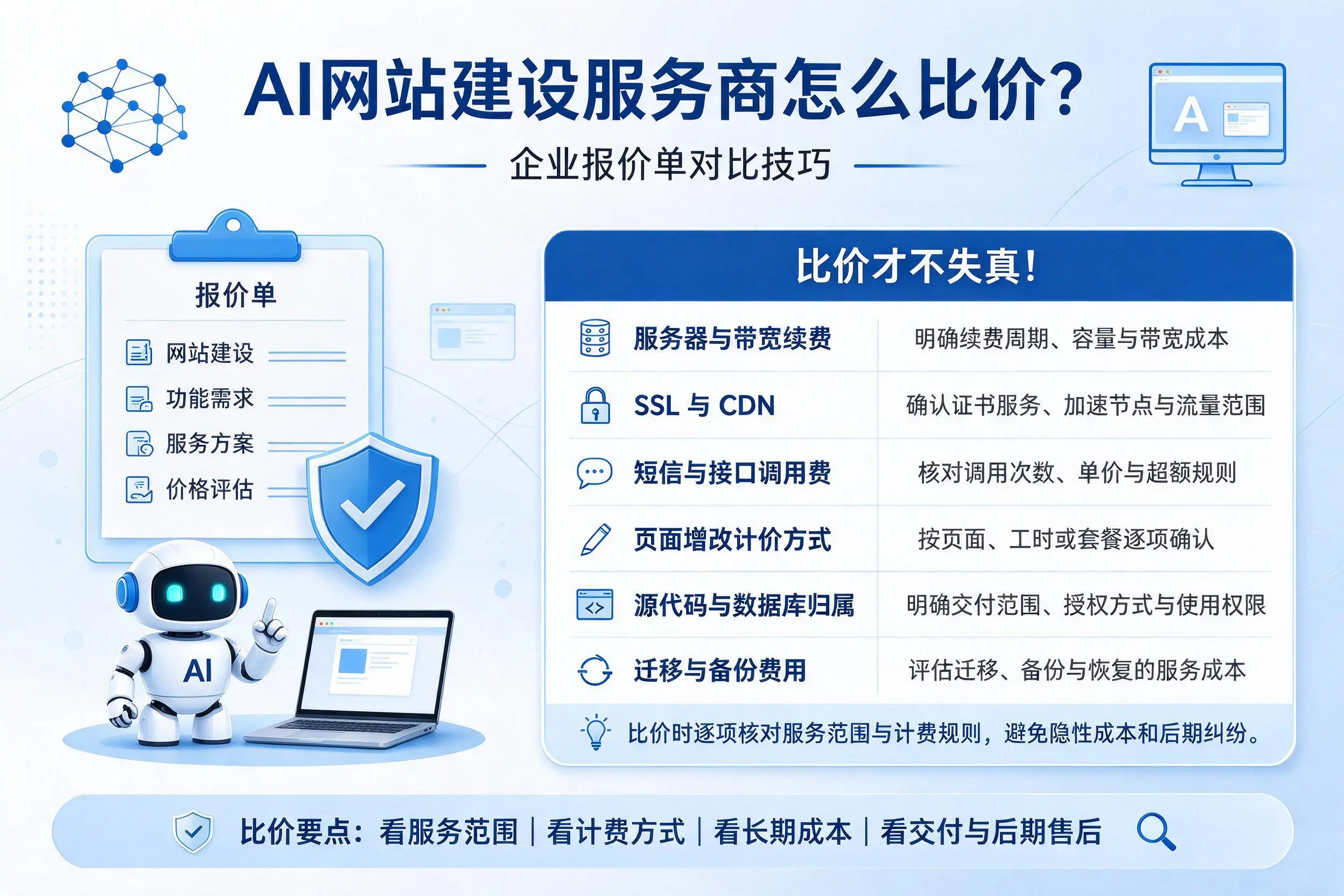 AI网站建设服务商怎么比价?塔城企业报价单对比技巧