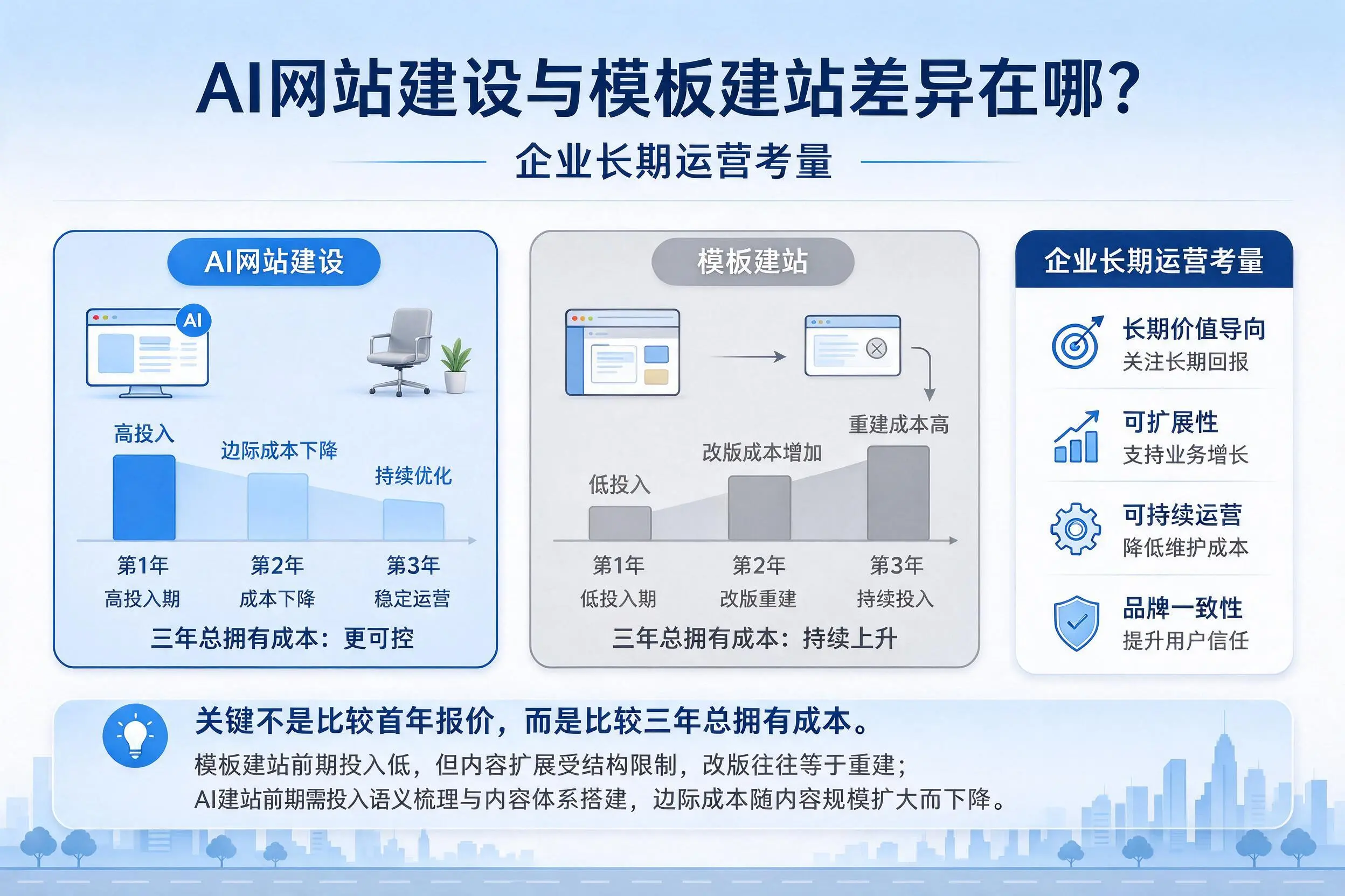 AI网站建设与模板建站差异在哪？塔城企业长期运营考量